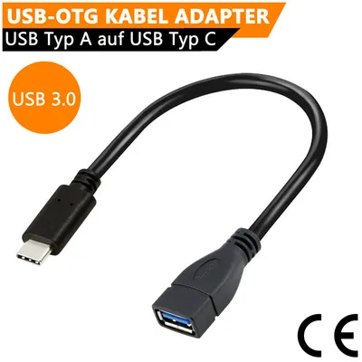 Produktbild von ORSEM USB-C auf USB-A 3.0 OTG Adapter Kabel 21cm 5Gbit/s Type-C Stecker auf USB Buchse für Smartphone Tablet PC Schwarz