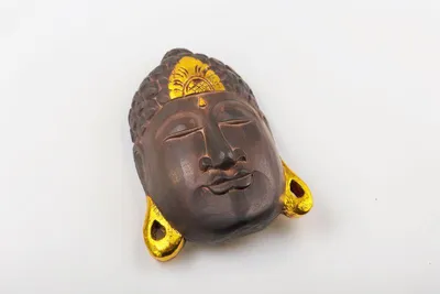 Produktbild von Buddha - Maske GOLD, handgearbeitete Holz-Maske aus Bali, Wandmaske, Grösse:25 cm