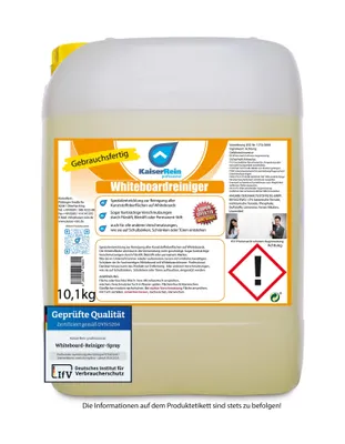 Produktbild von KaiserRein 10 L Kanister Whiteboard Reiniger Spray gebrauchsfertig vielseitig verwendbar für Kunststoffoberflächen I Whiteboardreiniger gegen permanent Stifte I Tafelreiniger zum nachfüllen