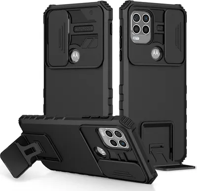 Immagine prodotto di Custodia per Motorola Moto G Stylus 5G a doppio strato robusta, protezione militare con kickstand e protezione fotocamera scorrevole nero