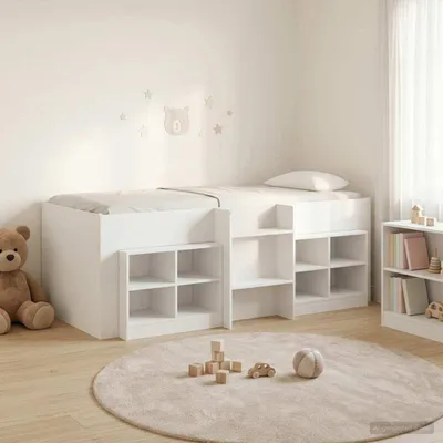 Obrázok produktu pre Maison Exclusive – Loftový rám postele so skriňou a policou, 3-dielny, biely, drevotrieska