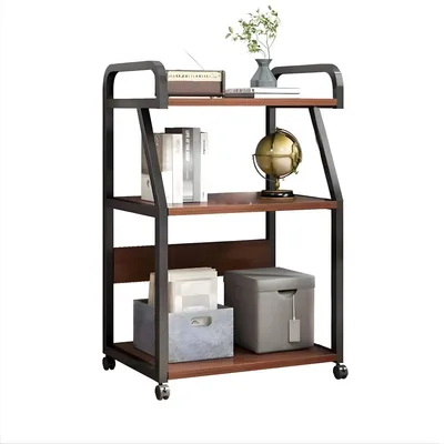 Produktbild von Multifunktionales Druckerregal 3-stufig – rollbarer Aufbewahrungswagen mit Rollen – für Büro & Zuhause – Walnussoptik