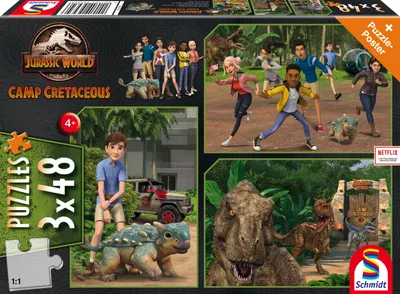 Immagine prodotto di Schmidt Spiele Jurassic World Camp Cretaceous Abenteuer auf Isla Nublar, Kinderpuzzle, Kinder Puzzle, 3 x 48 Teile, 56434