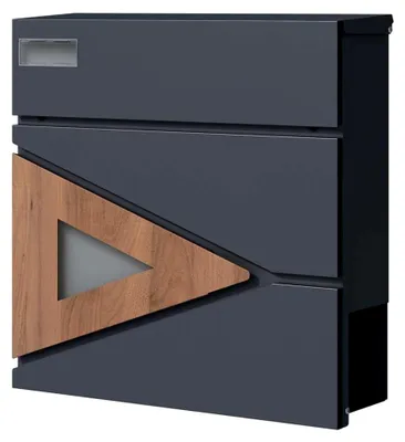 Produktbild von Briefkasten anthrazit mit Holzdesign und Zeitungsfach, modern und groß, Wandbriefkasten