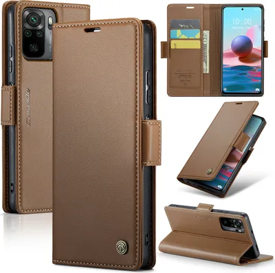 Obrázek produktu pro Redmi Note 10 4G Pouzdro, RFID Blokování Karet, Pokročilé Flip Kožené Pouzdro s Funkcí Stojánku pro Xiaomi Redmi Note 10 4G / Note 10S Hnědý