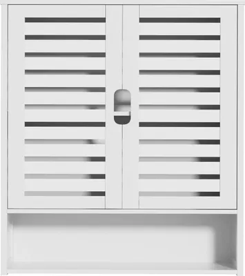 Image de Armoire de salle de bain murale, bambou naturel, rangement multifonctionnel, blanc
