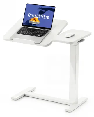 C-förmiger Beistelltisch mit Rollen, höhenverstellbar, 70x40 cm, weiß