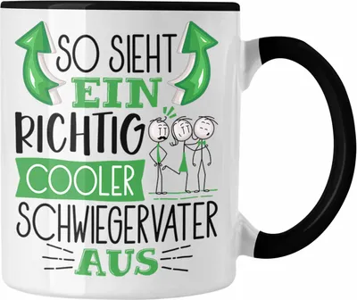 Produktbild von Trendation - Schwiegervater Tasse Geschenk So Sieht Ein RIchtig Cooler Schwiegervater Aus Geschenkidee Lustiger Spruch Geburtstag Becher Kaffeetasse Vatertag (Schwarz)