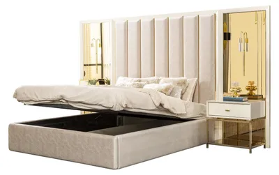 Immagine prodotto di Set per camera da letto beige, completo di letto matrimoniale (160x200), comodini e mobili
