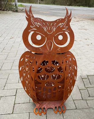 Produktbild von Eule filigran 3D Optik Höhe 60cm Edelrost Gartendeko Wetterfest Rost Metall Gartenfigur Rostfigur Terrasse Uhu Kauz Metallfigur