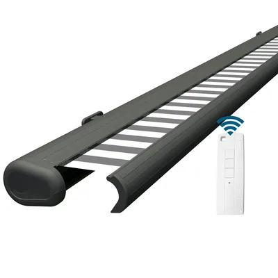 Produktbild von Eclipse Premium elektrische Vollkassettenmarkise Grau 4,5x3 m Tuch: Grau-Weiß