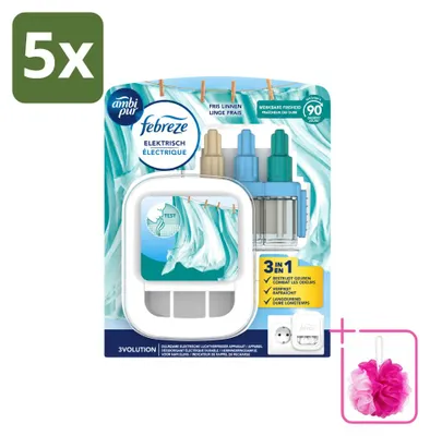 Imagen del producto de 5 unidades de Ambi Pur 3Volution, kit de inicio - Aroma a ropa recién lavada - 20 ml - Paquete económico