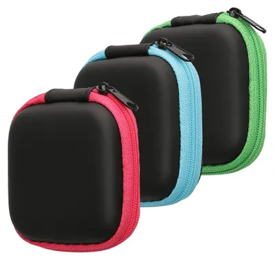 Produktbild von kwmobile 3x In-Ear Kopfhörer Tasche - In Ear Headphones Schutztasche - Earphones Etui Case Cover Hülle für Kopfhörer in Schwarz Grün Rosa Hellblau