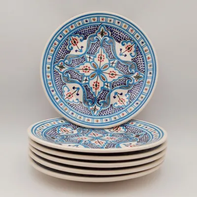 Immagine prodotto di Set di 6 piatti da portata in turchese marocchino - P 28 cm