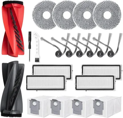 Produktbild von 22-Stück Zubehör für Roborock Qrevo S5V/Qrevo Curv/Qrevo Curv S5X/Qrevo Edge/Qrevo Edge S5A\u20132 Hauptbürsten,4 Staubbeutel,4 HEPA-Filter,6 Seitenbürsten,4 Wischtücher,1 Bürste,1 Schraubendreher