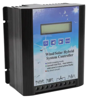 Obrázek produktu pro Hybridní regulátor pro větrné a solární systémy, 12–24 V, nabíjení PWM, LCD displej, univerzální pro autonomní energetické systémy