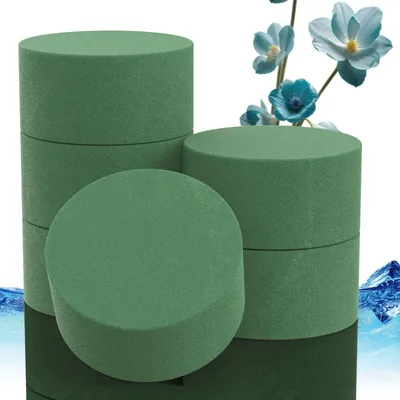 Image de Éponge florale - 6 pièces - Ronde - Verte - 8 x 4 cm