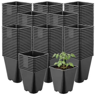 Produktbild von Garronda 200 Stück Kunststoff eckig abgerundet mit Drainagelöchern für Garten (Schwarz, 11 x 11 x 12,5 cm (1L)) GD-KW-SR