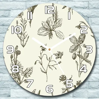 Produktbild von Wanduhr aus Glas Rund fi 30 Skizziert Wildblumen Quarz Deko Schlafzimmer Büro