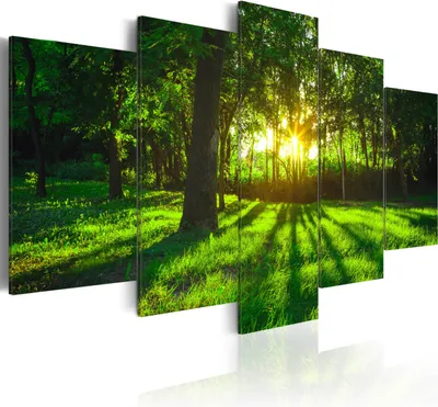 Produktbild von Leinwandbilder 200x100 cm c-A-0076-b-n Vlies Leinwandbild 5 tlg Kunstdruck modern Wandbilder XXL Wanddekoration Design Wand Bild WALD NATUR LANDSCHAFT SONNENSCHEIN BÄUME