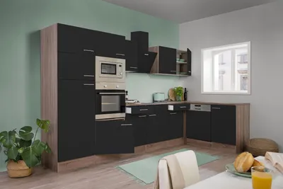 Produktbild von Küche Küchenzeile Winkelküche Eiche York schwarz Oliver 340 x 172 cm Respekta