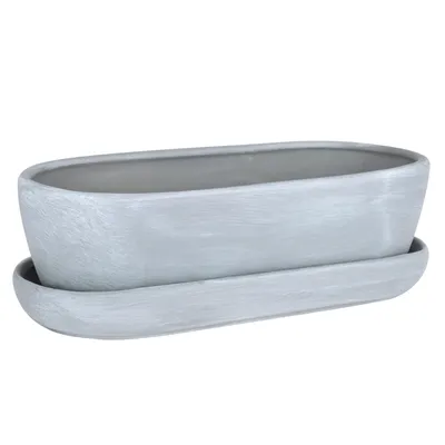 Produktbild von Blumentopf Blumenschale Oval Untersetzer Bonsai Kakteen Sukkulenten Dunkelgrau