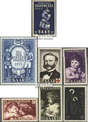 Produktbild von Briefmarken Saarland 1953 Mi 341-347 (kompl.Ausg.) Jahrgang 1953 komplett postfrisch Saarmesse 1953