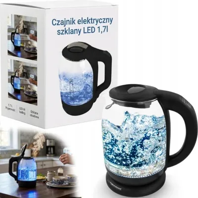 Obrázok produktu pre Elektrická kanvica sklenená 1500 W s objemom 1,7 l, LED osvetlením, stabilnou základňou a čitateľnou hladinou vody