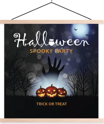 Produktbild von MuchoWow® Textilposter Ein Poster von Halloween, das in einer Illustration zu sehen ist 120x120 cm mit holzfarbenen Rahmen - Textil-Poster