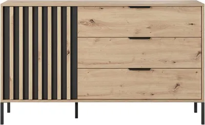 Produktbild von KEF Kommode Taylor 137,3x81,4x39,5 cm – Schlafzimmerkommode – 3 Schubladen – 1 Schrank mit 2 Regalböden – Lamellen – Moderne Möbel aus Holzwerkstoff