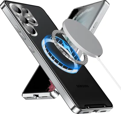 Produktbild von Metall Hülle für Samsung Galaxy S25 Ultra mit eingebaut Magnetspule Matte Durchscheinend Handyhülle Kameraschutz Silber