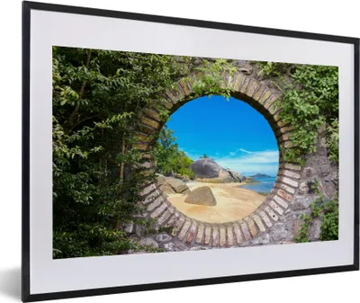 Produktbild von MuchoWow® Gerahmtes Poster Sommer - Strand - Aussicht - Tropisch 60x40 cm - Poster mit Schwarzem Bilderrahmen Wandposter Rahmen Foto Bilder - Schlafzimmer - Plakat in Rahmen - Drucken