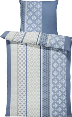 Produktbild von Biber Bettwäsche 155x220 cm Ornamente Retro dunkelblau Winter Flanell Baumwolle