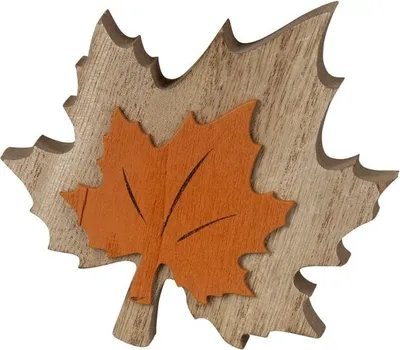 Produktbild von Dekoračný list - vyrobený z dreva - cca 13 x 11 x 2,5 cm - oranžový