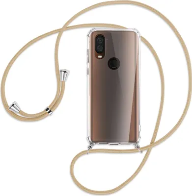 Produktbild von Handykette Backcover-Schutzhülle mit Band (Metall silberfarben) für Motorola One Vision - caramel