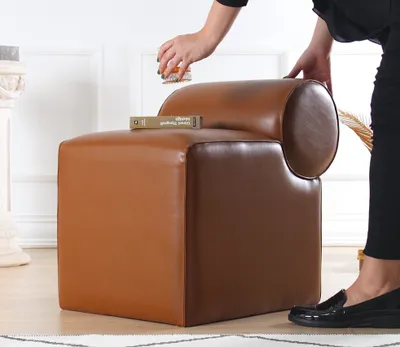 Produktbild von Hanah Home, Rohin Deri Puf - Brown, Sitzpuff, Braun, 45 x 60 x 56 cm