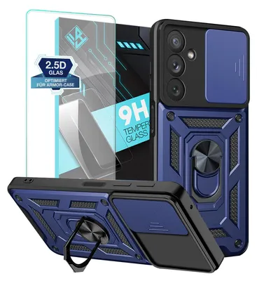 Produktbild von Armor Handyhülle für Samsung Galaxy A54 5G mit 9H Displayglas Displayschutz Kameraschutz Handy Panzer Case Cover Schutzhülle Outdoor Farbe: Blau