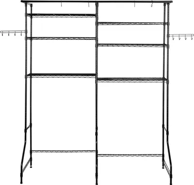 Image de SucceBuy Étagère de stockage pour lave-linge et sèche-linge, à deux rangées, 6 niveaux, noir
