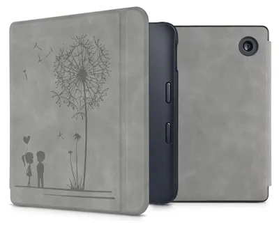 Produktbild von kwmobile Schutzhülle für Kobo Libra 2 Hülle - eReader Case aus Kunstleder mit Auto Sleep Funktion - Pusteblume Love mit Grau