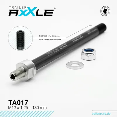 Produktbild von Trailer AxXle TA017 - Die Achse für Fahrrad Kinderanhänger : M12x1,25 : 180 mm Achslänge: 180 mm Gewinde: M12x1,25