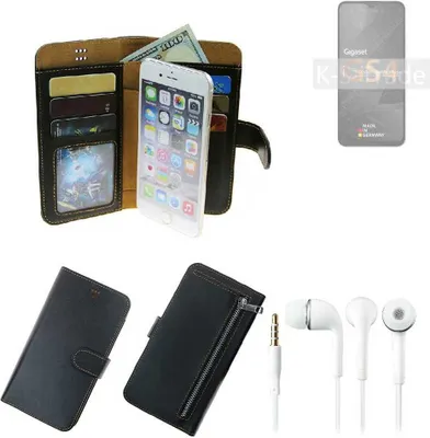 Produktbild von TOP SET Handy Hülle Schutz Hülle kompatibel mit Gigaset GS4  schwarz aus Kunstleder + Kopfhörer Smartphone Tasche vollwertige Geldbörse