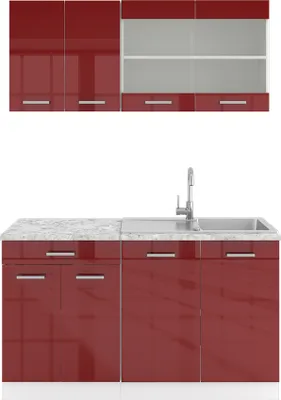 Produktbild von Vicco Singleküche R-Line, 140 cm , AP Marmor, Bordeaux Hochglanz/Weiß