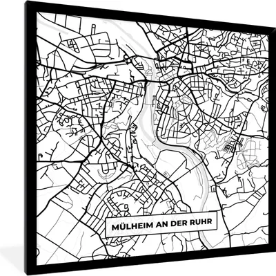 Produktbild von MuchoWow® Gerahmtes Poster Mülheim an der Ruhr - Karte - Stadtplan 40x40 cm - Poster mit Schwarzem Bilderrahmen Wandposter Rahmen Foto Bilder - Mit Rahmen - Wanddekoration Schlafzimmer