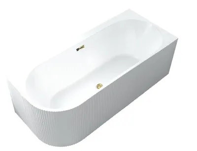 Zdjęcie produktu dla Wanna wolnostojąca przyścienna NAROŻNA PULA PRAWA Prążkowana 170 x 75 x 58 cm biała system przelewowy