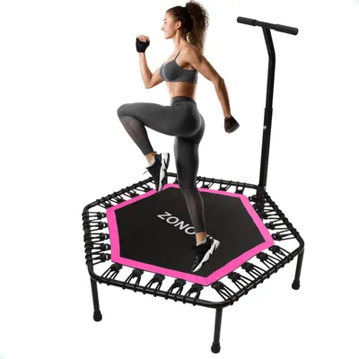 Produktbild von Zonovi Fitness Trampolin 250 Kilogramm - Mini-Trampolin - Kleines Trampolin - Sporttrampolin - Mit Gummibändern - Schwarz - Rosa - 106 cm - 42 Zoll