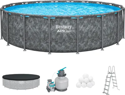Produktbild von Bestway® APX365™ Winterfestes Frame Pool Komplett-Set mit Sandfilteranlage Ø 549 x 132 cm, Marmor-Optik (Dunkel), rund