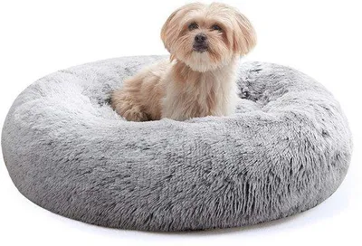 Produktbild von Unyqoos® Plüsch-Kuschelbett für kleine Hunde & Katzen – Ø 60 cm (Innen Ø 30 cm), plüsch, gefüllt mit flauschiger PP-Füllwatte, rutschfest & waschbar, bis 12 kg
