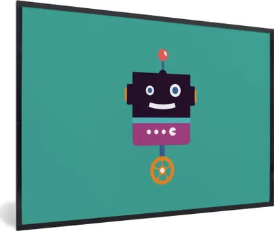 Produktbild von MuchoWow® Gerahmtes Poster Roboter - Rad - Lila - Grün - Jungen - Kinder 90x60 cm - Poster mit Schwarzem Bilderrahmen Wandposter Rahmen Foto Bilder - Fotorahmen - Foto-Plakat