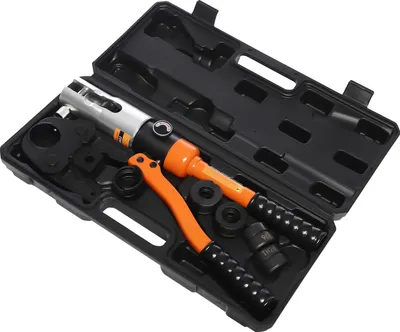 Immagine prodotto di Pinza crimpatrice idraulica manuale, impugnatura ergonomica, 4 inserti inclusi, arancione