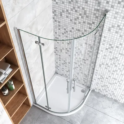 Produktbild von Duschparadies GmbH Duschkabine 90x90x195cm Viertelkreis Eckeinstieg 6mm ESG Klarglas Sicherheitsglas mit Nano-Beschichtung und Easyclean Hebe-Senkfunktion Chrom Türgriff ebenerdig montierbar mit Links- und Rechtsanschlag für Duschtassen Radius 550